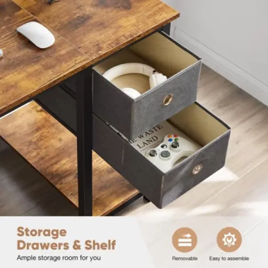 Kumasinova Computer Desk with Drawers,Office Desk with Storage Shelf,Gaming Table with Side Hook,Spacious Work Desk for Home Office image {3}