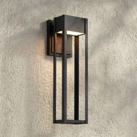 John Timberland Austin 16" High Modern Outdoor Wall Light Fixture Mount Porch House LED Bulb Weatherproof Sand Black finish Aluminum Glass Shade image {1}