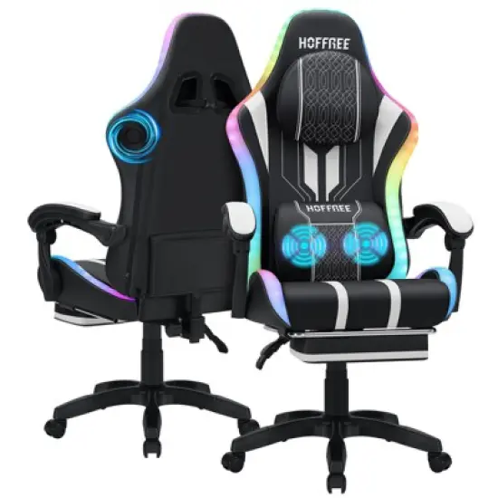 Hoffree Extra Large Massage Gaming Chair Ergonomic Office PC Chair with Bluetooth Speaker & RGB Light image {10}