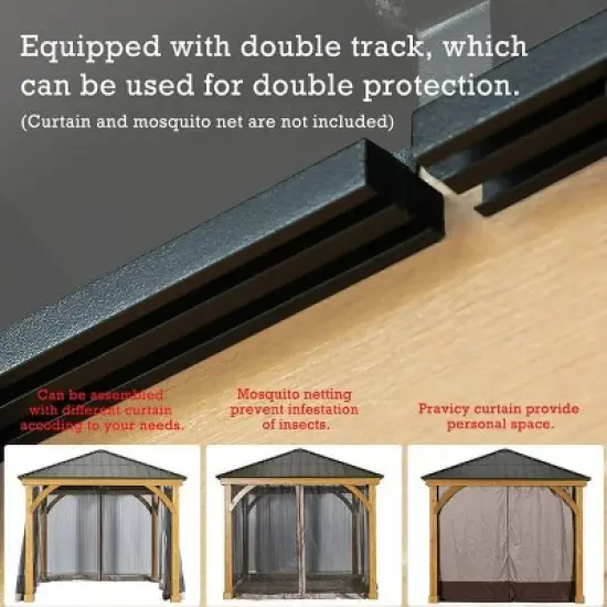 Aoodor Patio Solid Wooden Gazebo 10 x 10 ft. Hardtop Roof for Garden image {2}