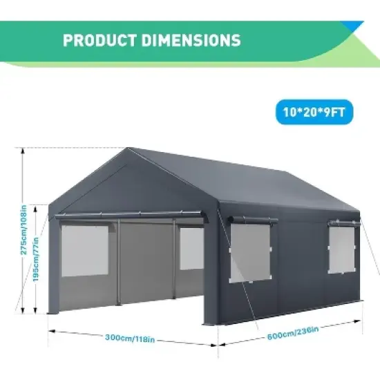 Acekool Portable Carport Canopy, Heavy Duty Steel Frame Garage Shelter, Water-Resistant Outdoor Vehicle Storage, Easy Assembly image {2}