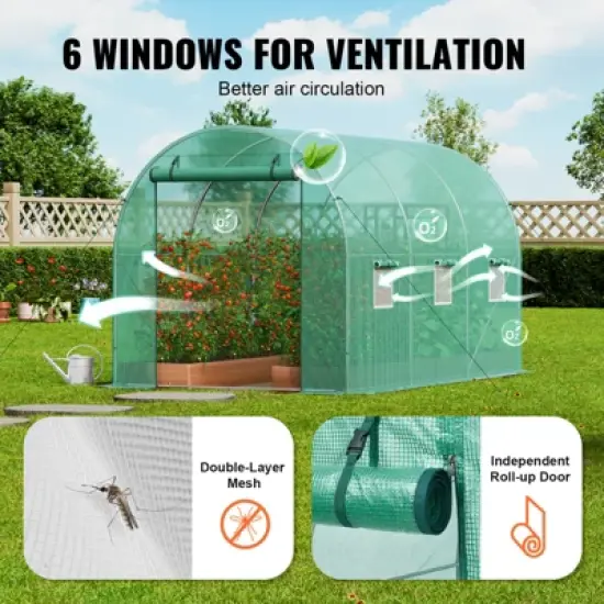 VEVOR Walk-in Tunnel Greenhouse, 11.3x6.4x6.3 ft Hoop House Greenhouse Tunnel with Galvanized Steel Frame, Green PE Cover, Roll-up Zipper Door image {6}