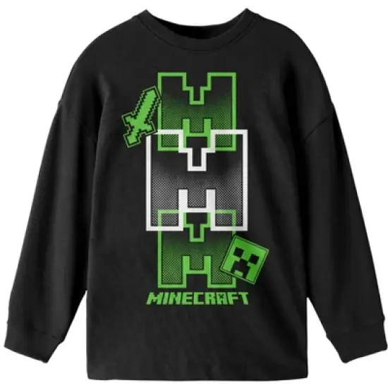 Minecraft Icon Repeated Boy's Black Long Sleeve Shirt image {3}