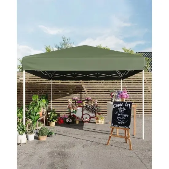 10x10 Pop Up Canopy Tent, Outdoor Canopy Tent with 3 Adjustable Height, Easy Set Up Canopy with 4 Sandbags & Carrying Bag for Camping- Green image {3}