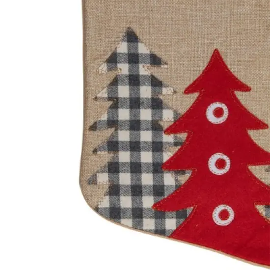 Northlight 19" Beige and Red Burlap "Happy Holidays" Forest Trees Christmas Stocking image {2}
