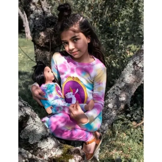 Leveret Girl and Doll Matching Cotton Tie Dye Unicorn Pajamas image {2}