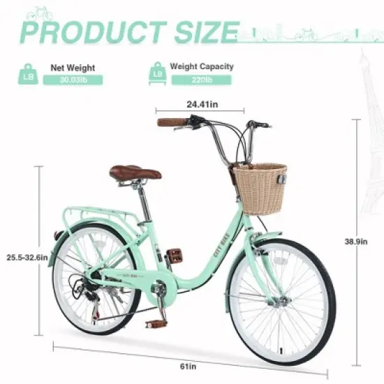Gulches 7 Speed City Bike With Basket , Steel Frame,Multiple Colors 22 Inch Girls Bicycle image {4}