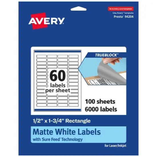 Avery TrueBlock Matte White Paper Labels,  1/2" x 1-3/4" Rectangle image {10}