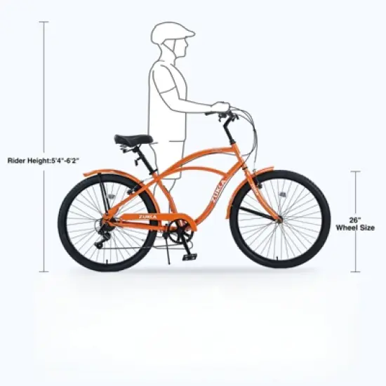 INFURNIC Bicycles, 7 Speed Bicycles, Beach Cruiser Bike with Wide Wheels, Orange, 69.29"*28.32"*43.2" image {2}