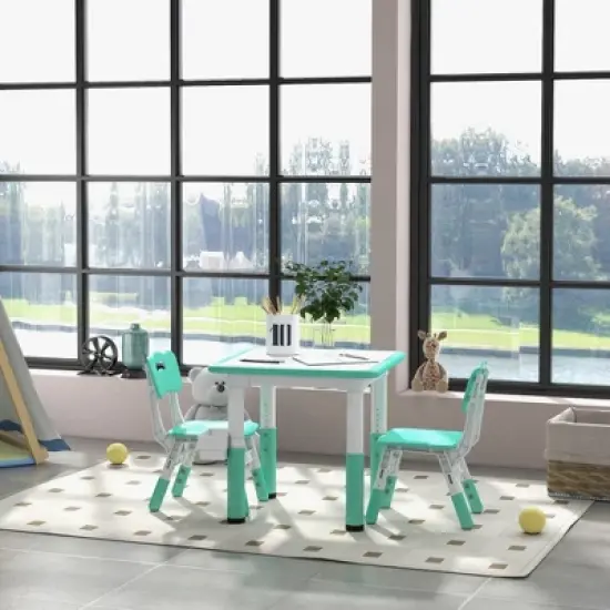 Yinvani Green 3 Piece Toddler Table with 2 Chairs Set image {3}