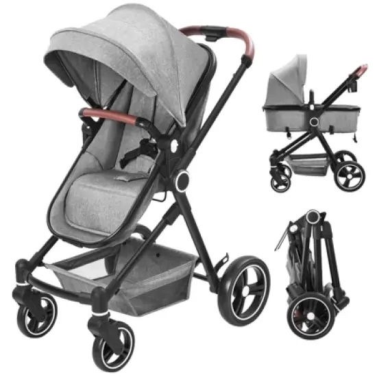 2 in 1 Baby Stroller, High Landscape Infant Stroller, Pushchair Adjustable Backrest, Foldable Aluminum Alloy Anti-Shock Stroller image {9}