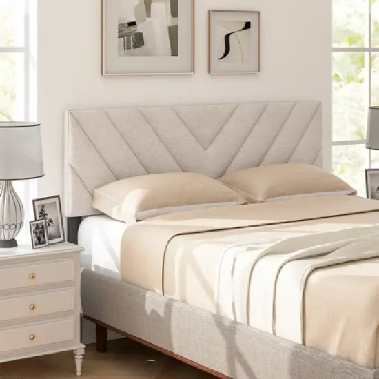 Tangkula Linen Fabric Upholstered Headboard Rectangular Headboard w/ Solid Wood Legs image {2}