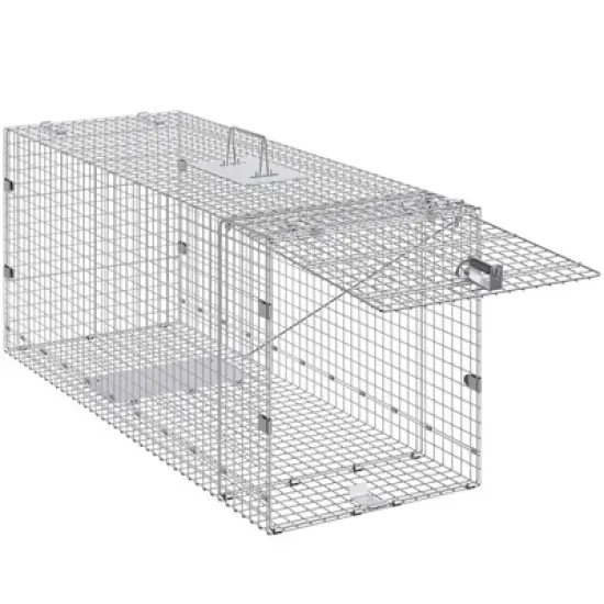 VEVOR Live Animal Cage Trap, 42" x 16" x 18" Humane Cat Trap Galvanized Iron, Folding Animal Trap with Handle for Stray Dogs, Armadillos, Raccoons image {8}