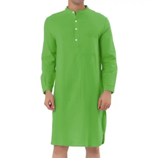 Lars Amadeus Men's Nightshirt Sleep Shirt Banded Collar Henley Shirt Pajamas Nightgown image {11}