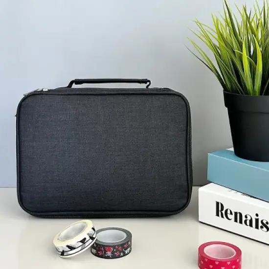 Wrapables Large Capacity 72 Slot Pencil Case for Colored Pencils, Stationery Pouch, Black image {6}