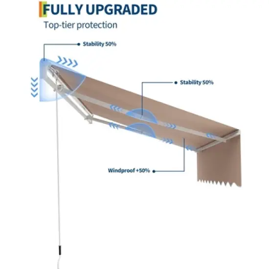 Manual Retractable Awning 118"x96" - Heavy Duty Aluminum Frame & 280g Waterproof Polyester Fabric for Patio, Deck, Porch image {5}