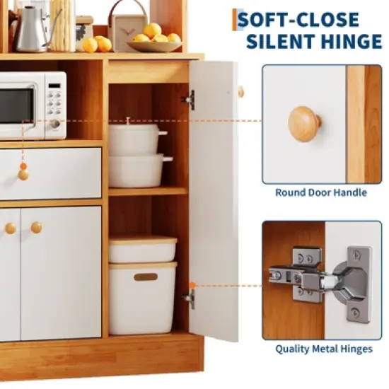 Kitchen Pantry Cabinet with Drawers - Wood Sideboard Buffet with Doors, Adjustable Shelf, Storage Rack, Coffee Bar Station for Kitchen Dining Room image {4}