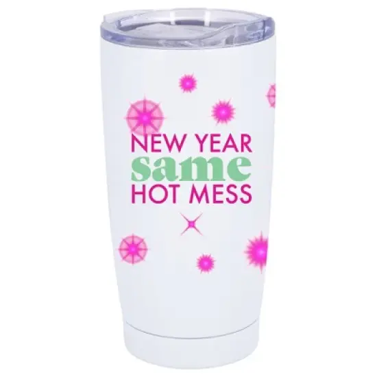 100 North 20 Ounce Stainless Steel On the Go Travel Tumbler With Push Top Lid, New Year Same Hot Mess White image {5}