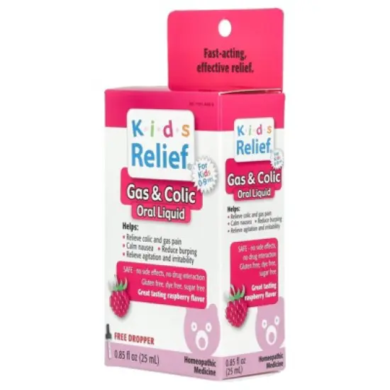 Homeolab USA Kids Relief&reg;, Gas & Colic Oral Liquid, For Kids 0-9 Yrs, Raspberry, 0.85 fl oz (25 ml) image {4}