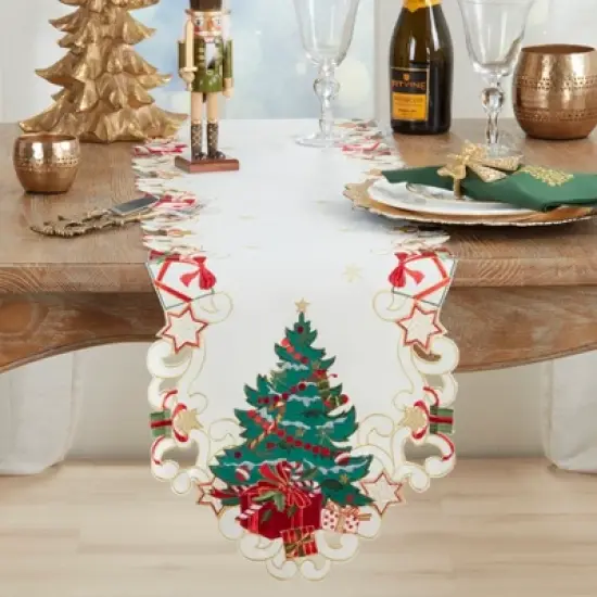 Saro Lifestyle Christmas Tree Table Runner, 14"x72", White image {2}