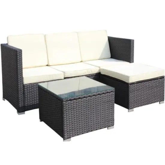 FIONECA 5-Piece Outdoor Patio Furniture Set, PE Rattan Wicker Sofa Set with Beige Cushions & Coffee Table for Garden/Backyard image {7}