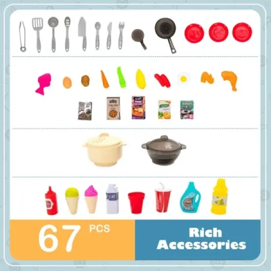 Costway Play Kitchen Set 67 PCS Kitchen Toy For Kids W/Food &Realistic Lights & Sounds image {8}