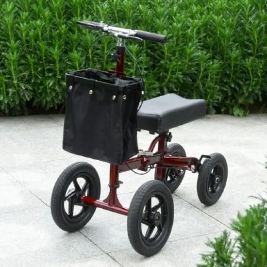 HOMCOM Knee Scooter for Foot Injuries in Adults with Basket Storage, Knee Walker Mobility Scooter for Medical Rehabilitation & Injuries, Red image {1}