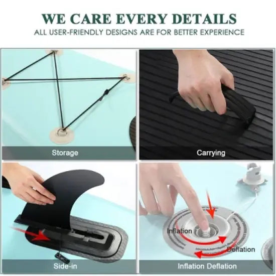 Ancheer iSUP Inflatable Stand Up Paddle Board with Carry Bag, Floating Paddle, Coil Leash, and Repair Kit with 265 Pound Capacity, Lake Blue image {4}