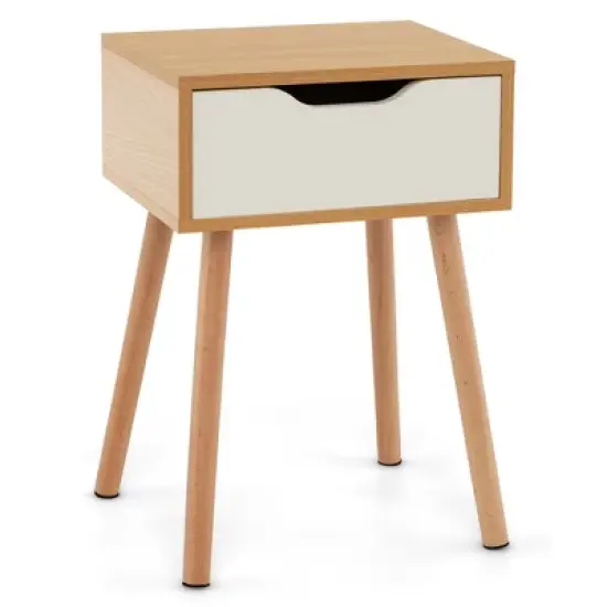 Costway Nightstand End Side Sofa Table Storage Drawer Living Room with Solid Wood Leg image {9}