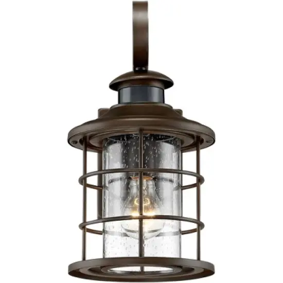 John Timberland Coastal Outdoor Light Fixture Oiled Bronze 14" Seedy Glass Lantern Dusk to Dawn Motion Security Sensor for Exterior Porch image {4}