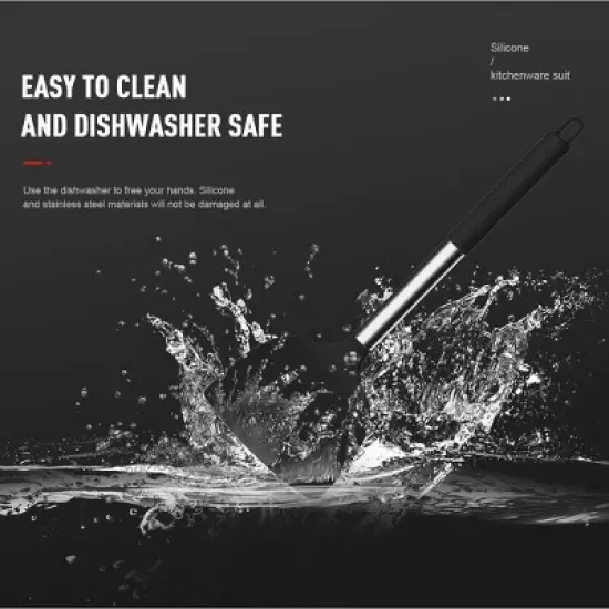 Itopfox Large Silicone Cooking Utensils Set - Heat Resistant Kitchen Tools Spatula, Spoon, Turner, Brush, Whisk, Stainless Steel Silicone forCookware image {8}