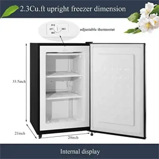Kismile 2.3 Cu.Ft Upright Freezer, Energy Saving and Low Noise, 3 temperature settings (Black) image {3}