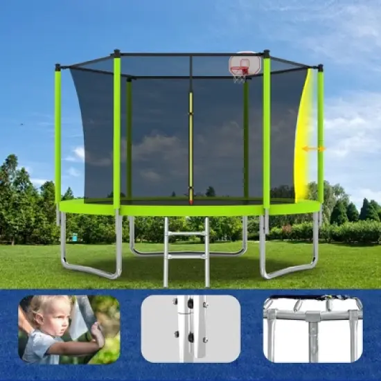 DSVIMOY Trampoline, Kids&Adults Trampoline with Heighten Net, Indoor Outdoor Recreational Trampoline, Green, 120"*120"*96.85" image {4}