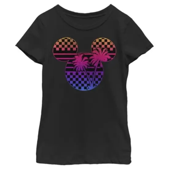 Girl's Disney Mickey Mouse Neon Palm Trees Silhouette T-Shirt image {3}