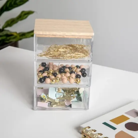 Martha Stewart Brody Clear Plastic Storage Organizer Bins with Lid for Home Office, Kitchen, or Bathroom image {4}