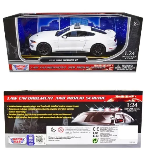 2018 Ford Mustang GT Police Car Unmarked Plain White "Law Enforcement and Public Service" 1/24 Diecast Model Car by Motormax image {2}