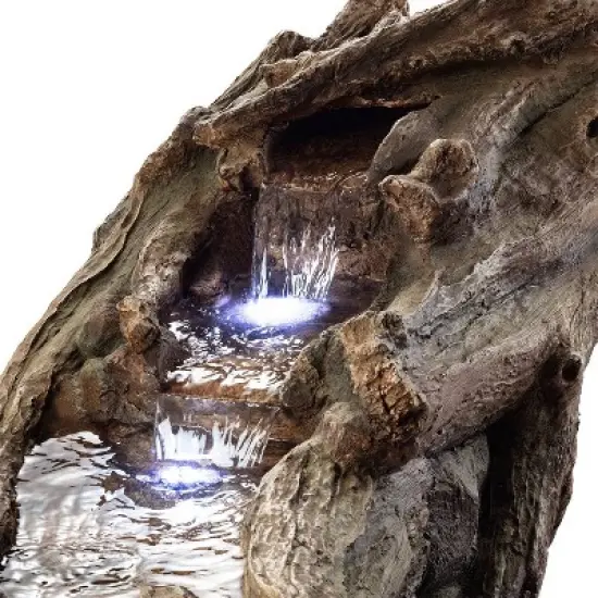 26" Tiered Wood River Stream Fountain with LED Lights Gray/White - Alpine Corporation image {4}