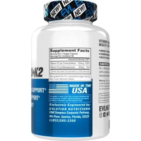 Evlution Nutrition Vitamin D3 + K2 - Immunity Support - 60 Servings image {1}