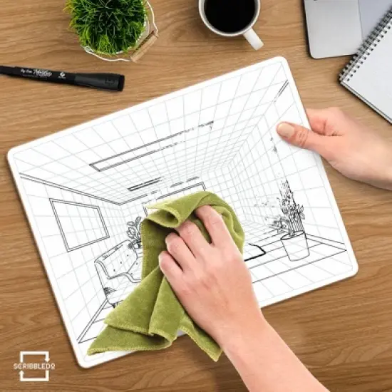 SCRIBBLEDO 1-Point Perspective 11"x14" Dry Erase Board &ndash; Reusable Drawing Whiteboard for Art Geometry Classroom & Student Practice image {2}
