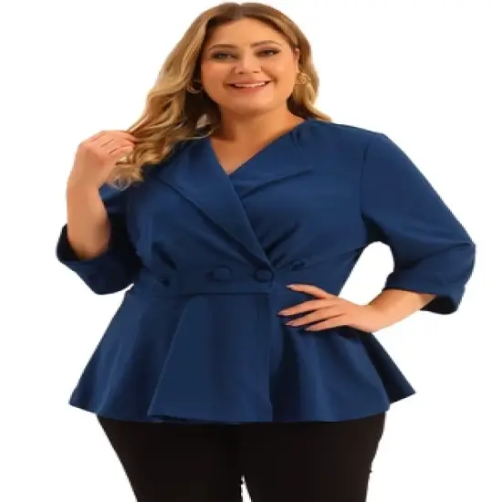 Agnes Orinda Women's Plus Size Ruffle Peplum Ruched Curvy Formal Outfits Blazers image {7}