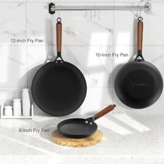 LAMFO Professional Cooking Utensils Set , 3 pieces 8&10&12 Inch Cookware Set Cast Iron Skillets, PFAS-Free, Nonstick Pizza Pans, Oven&Dishwasher Safe image {5}