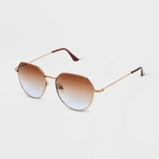 Women's Shiny Metal Round Sunglasses with Gradient Lenses - Universal Thread&trade; Brown image {1}