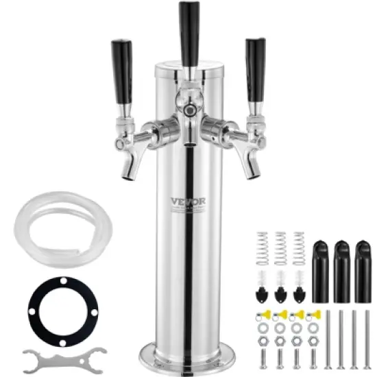 VEVOR Triple Taps Draft Beer Tower Dispenser, Stainless Steel Keg Beer Tower, Kegerator Tower Kit with Pre-Assembled Tubing image {8}