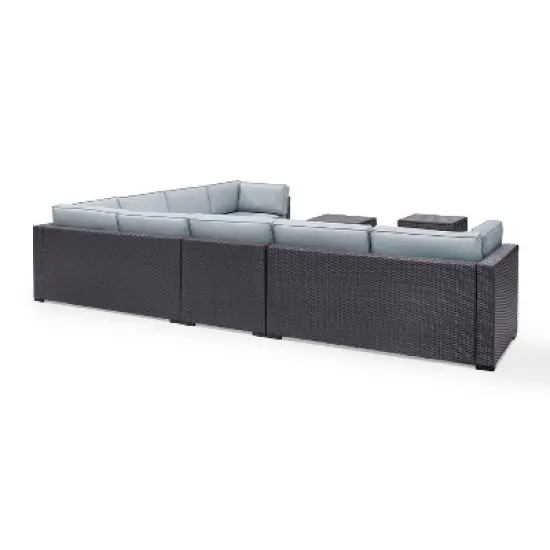 Biscayne 7pc Outdoor Wicker Sectional Set with 2 Coffee Tables - Sangria - Crosley image {6}