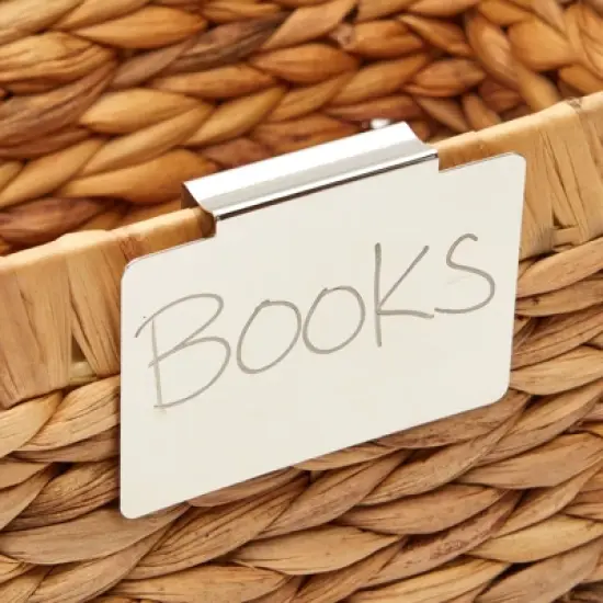 Okuna Outpost 10 Piece Set Chrome Metal Basket Labels Clip On for Storage Bins with 2 Black Markers, 3.5 x 2.5 In image {2}