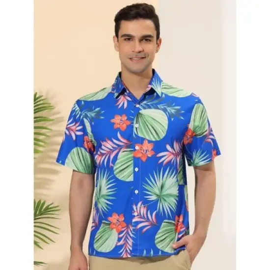 Lars Amadeus Men's Floral Printed Shirt Button Up Short Sleeve Summer Beach Hawaiian Shirts image {1}