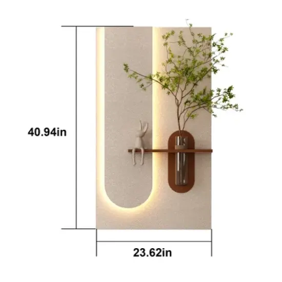 KWPZQEB Sandstone Wall Decor with Adjustable 3-Color LED and Simulated Green Plants, Glass Vase, Rabbit Statue, PVC Wall Art for Living Room, Hallway image {8}