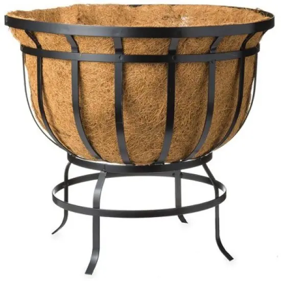 Plow & Hearth Footed Metal Basket Planter with Coco Liner image {1}
