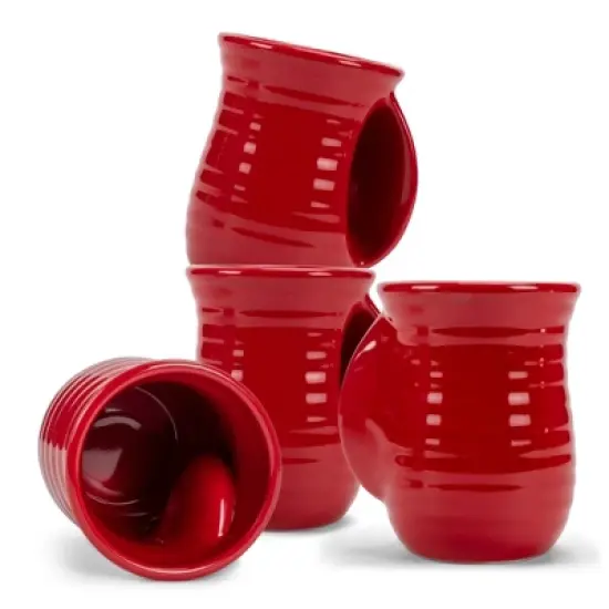Elanze Designs Ribbed 14 ounce Ceramic Stoneware Handwarmer Mugs Set of 4, Red image {5}