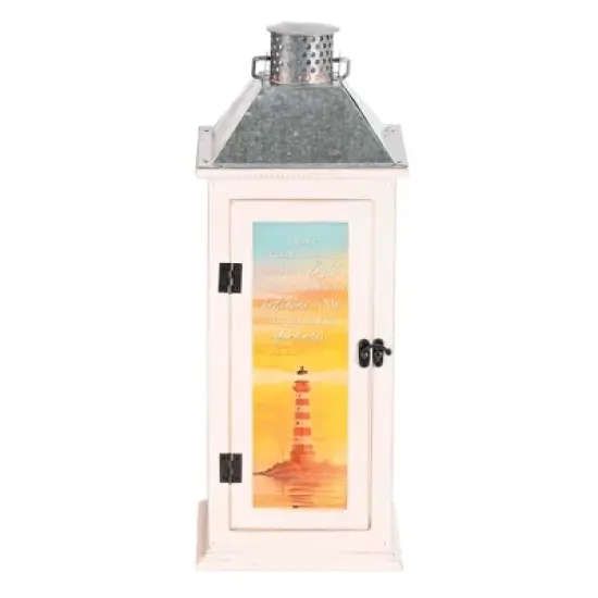 Dicksons Lantern Lighthouse John 12:46, White 17 x 6.5 Inch Wood/Glass Decorative Candle Holder, image {1}